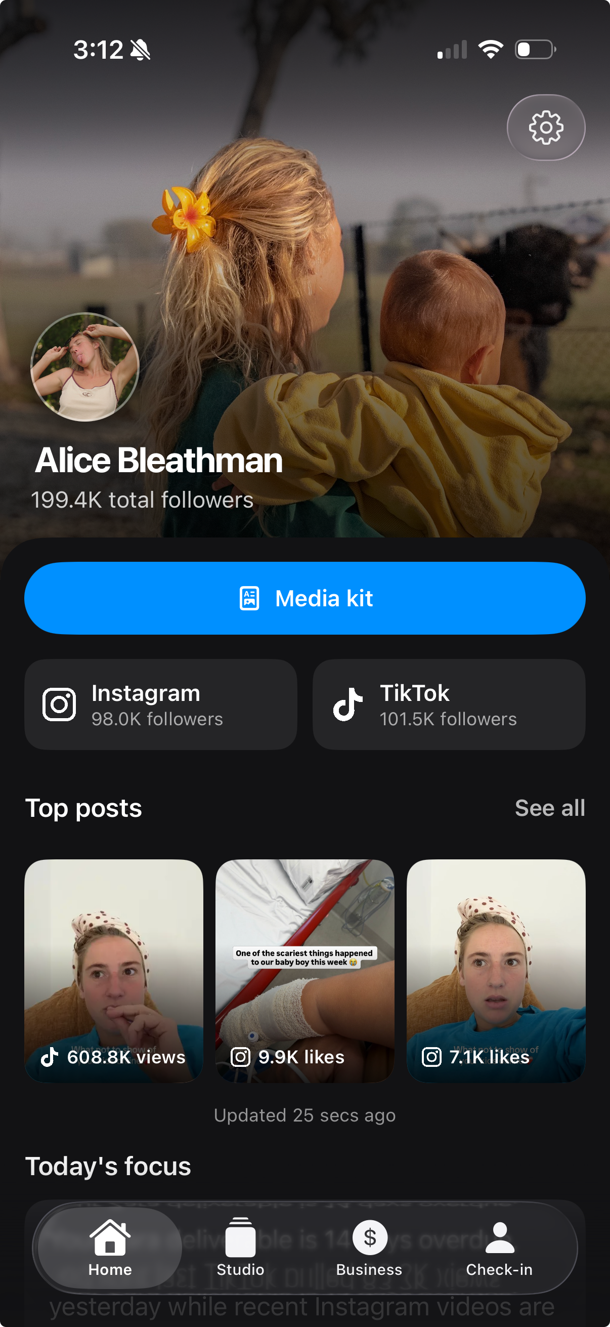 The Content Farm app showing Alice's weekly briefing